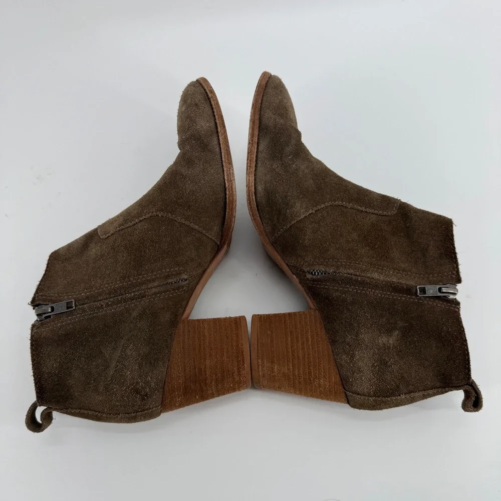 Madewell Women's 9 Brown Suede Ankle Boots‎ Stacked Block Heel Side Zip